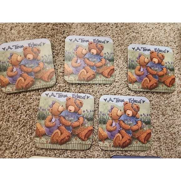 A True Friends Bear Coasters And Wooden Coaster Holder Set Of 5 Plus 2 Random - Picture 3 of 7